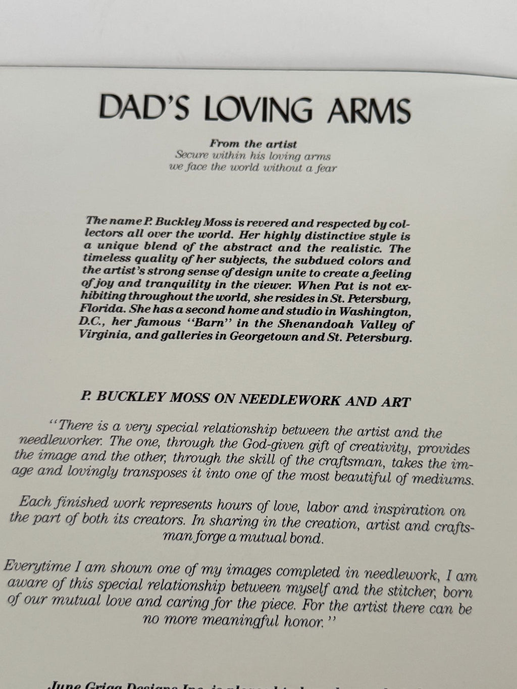 P Buckley Moss Cross Stitch Pattern Dads Loving Arms Father Child Folk Art 118