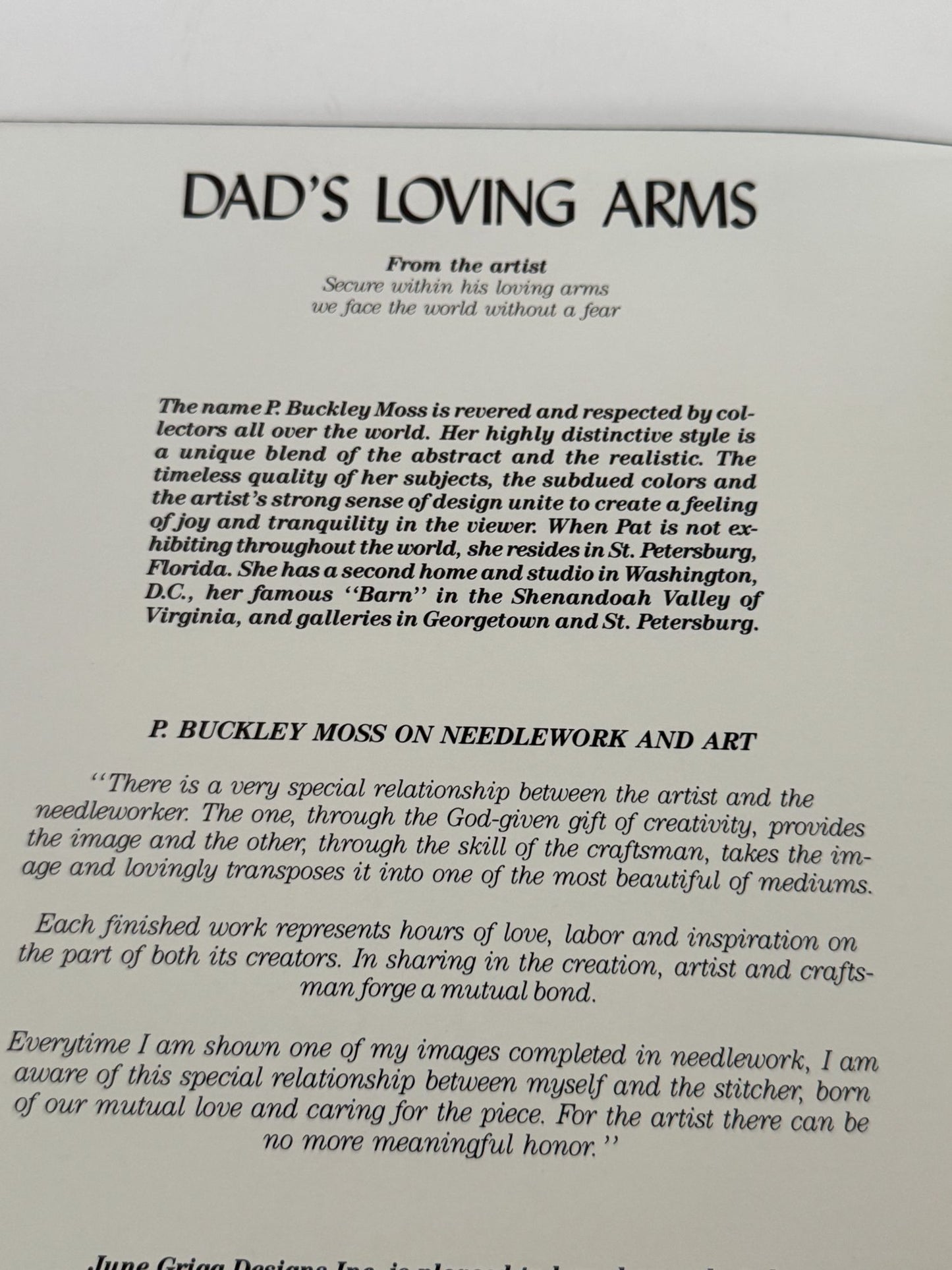 P Buckley Moss Cross Stitch Pattern Dads Loving Arms Father Child Folk Art 118