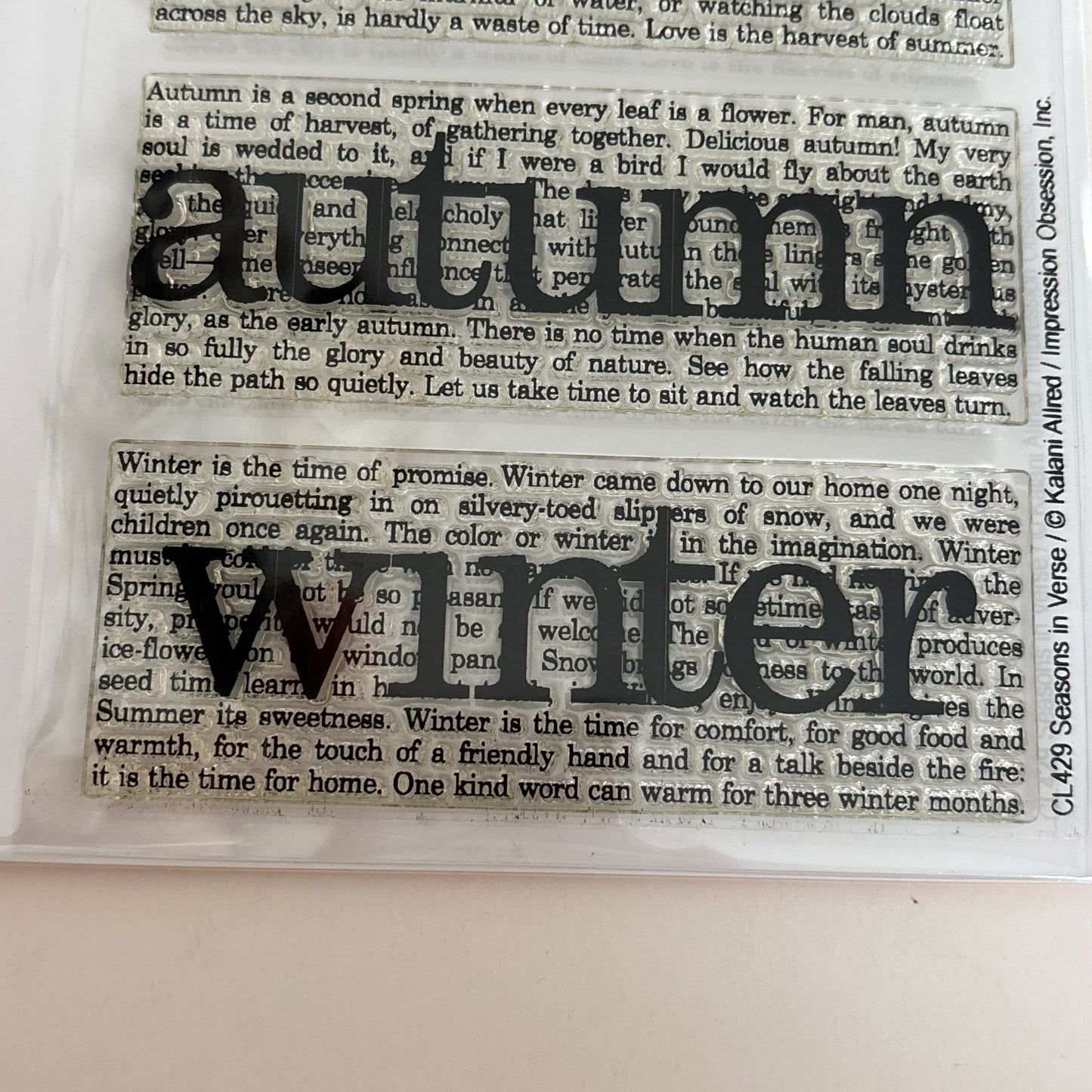 Impression Obsession Clear Stamp Set Seasons in Verse Spring Summer Autumn Winter Words Cardmaking Craft