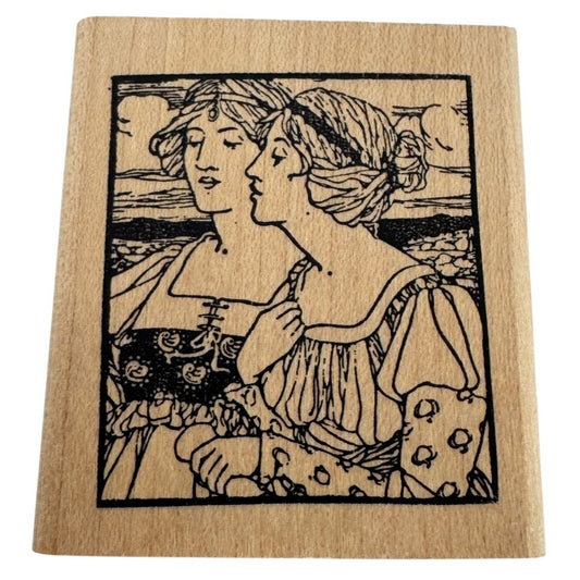 Raindrops on Roses Rubber Stamp Two Women Art Friendship Card Making Lady Face