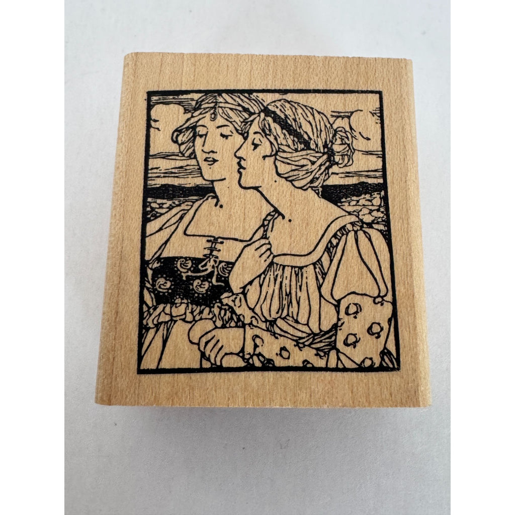 Raindrops on Roses Rubber Stamp Two Women Art Friendship Card Making Lady Face