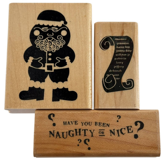 CTMH Wood Rubber Stamp Set Christmas List Naughty Or Nice Santa Card Making Art