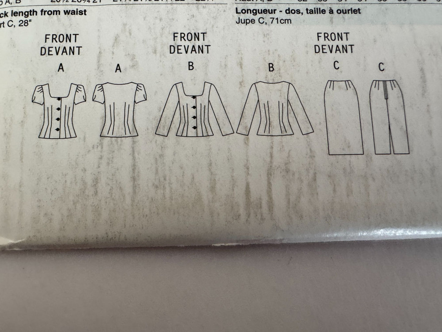 Butterick Sewing Pattern B5169 Work Top Skirt Outfit 6 8 10 12 See and Sew Uncut