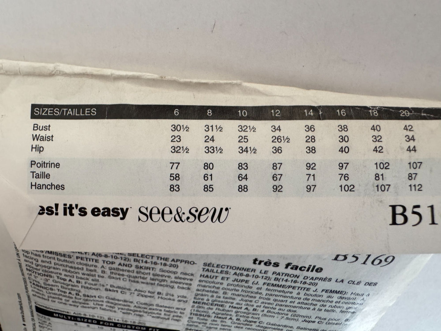 Butterick Sewing Pattern B5169 Work Top Skirt Outfit 6 8 10 12 See and Sew Uncut