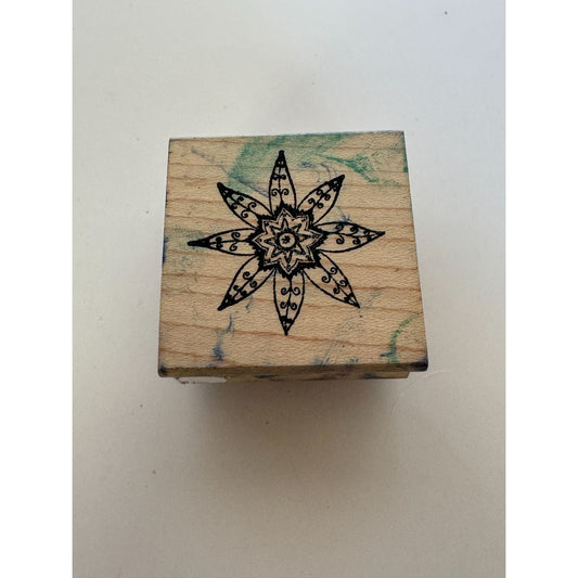Outlines Rubber Stamp Star Flower Design Feather Kaleidoscope Center 1.25 inch