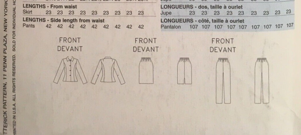 Butterick Sewing Pattern B4269 Skirt Pants Suit Capsule Wardrobe Work 12 14 16