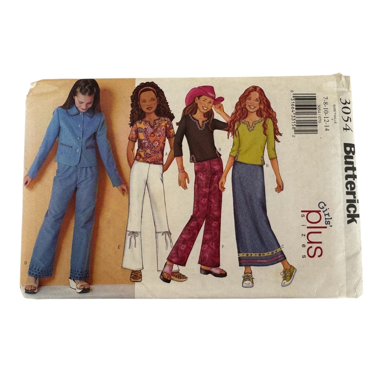 Uncut Butterick 3054 Girls Outfit Sewing Pattern Jacket Top Skirt Pants Size 7-14 Y2K