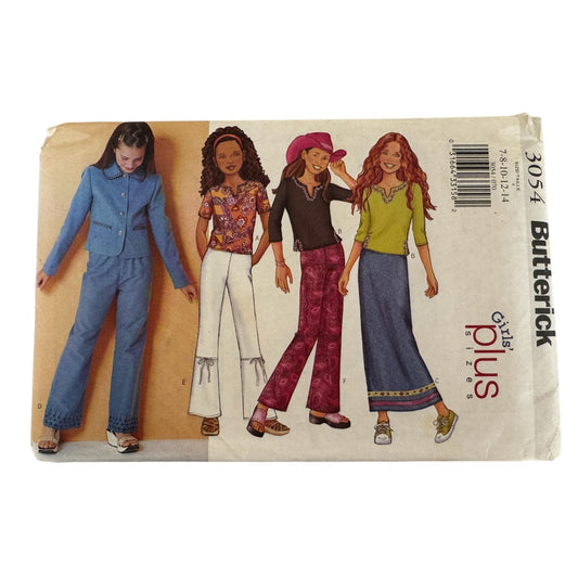 Uncut Butterick 3054 Girls Outfit Sewing Pattern Jacket Top Skirt Pants Size 7-14 Y2K