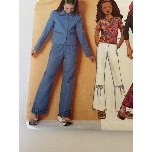 Uncut Butterick 3054 Girls Outfit Sewing Pattern Jacket Top Skirt Pants Size 7-14 Y2K