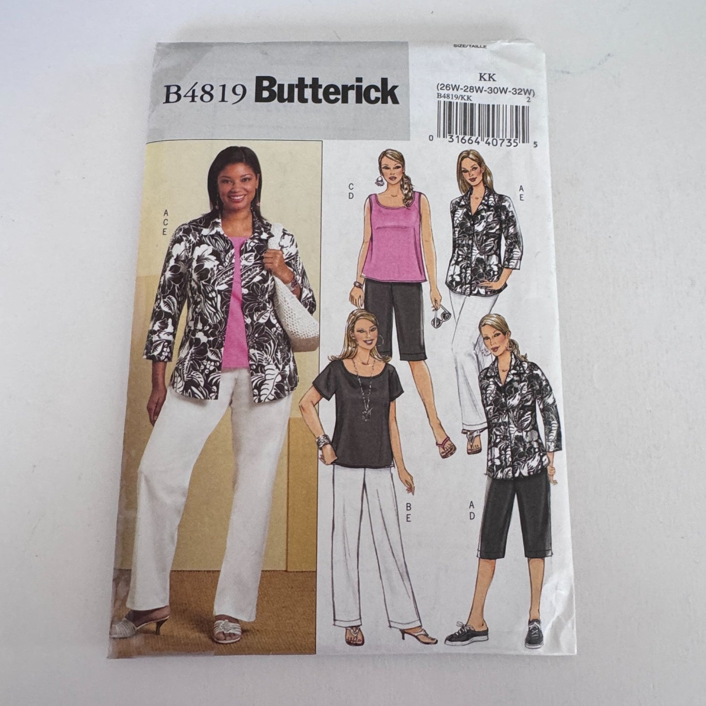 Butterick Sewing Pattern B4819 Shirt Tops Shorts Pants Easy Wardrobe 26W-32W Uncut Casual Cruise