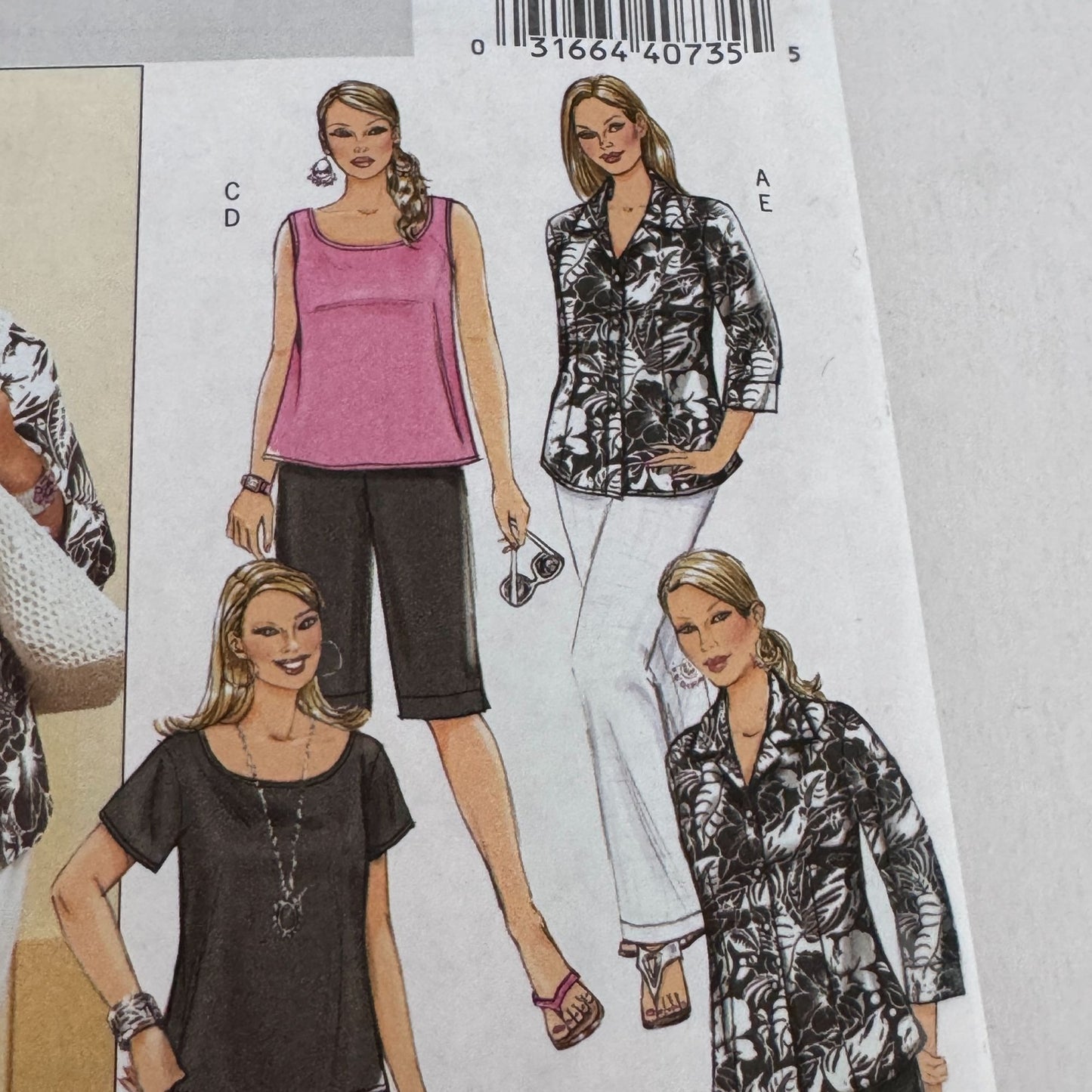 Butterick Sewing Pattern B4819 Shirt Tops Shorts Pants Easy Wardrobe 26W-32W Uncut Casual Cruise
