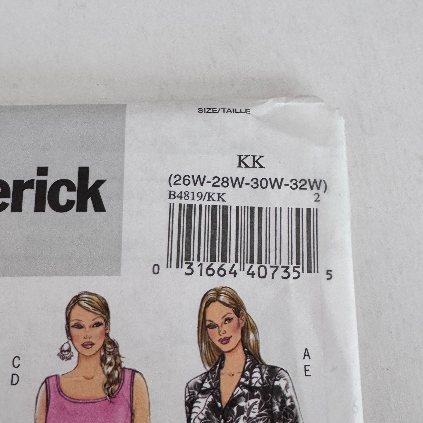 Butterick Sewing Pattern B4819 Shirt Tops Shorts Pants Easy Wardrobe 26W-32W Uncut Casual Cruise