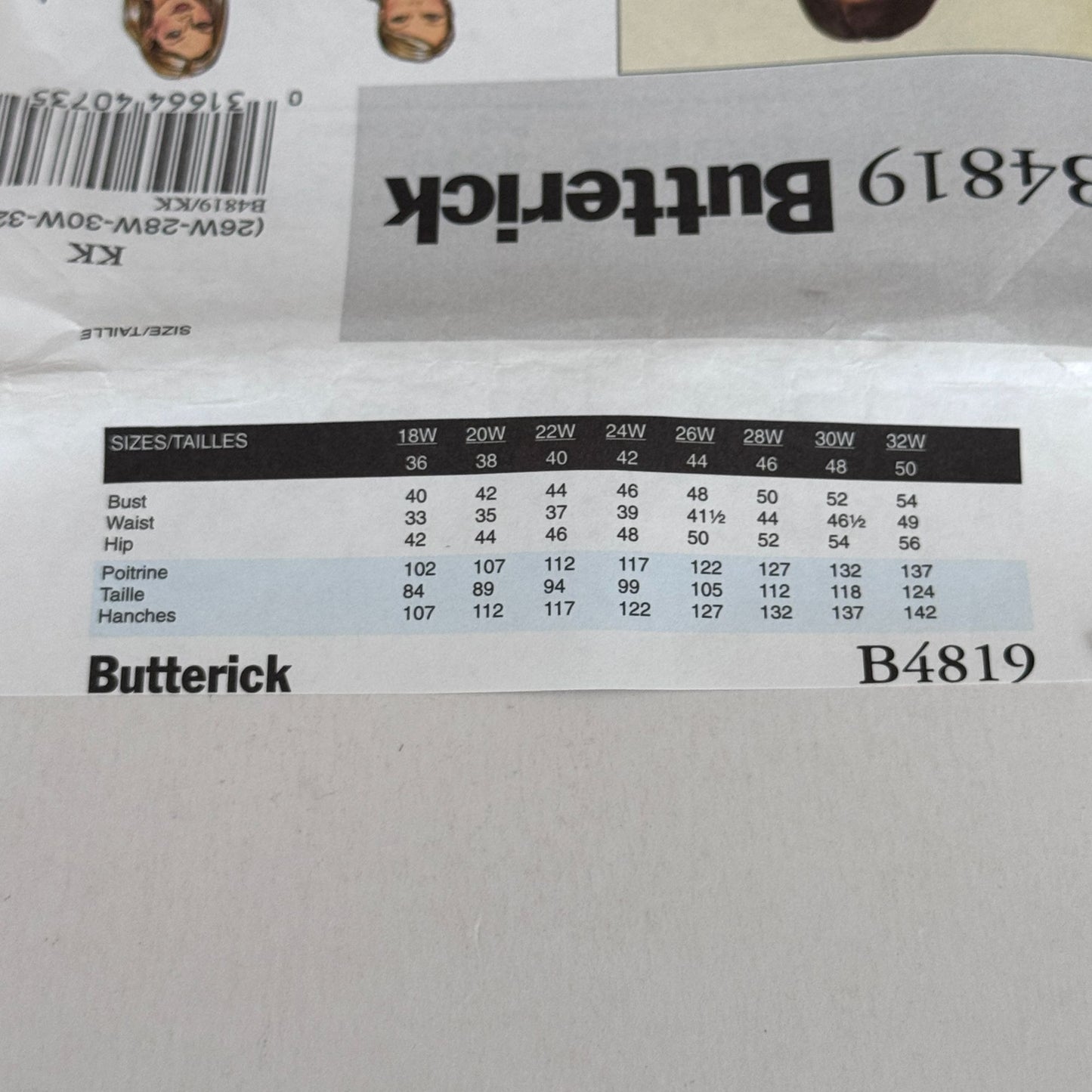 Butterick Sewing Pattern B4819 Shirt Tops Shorts Pants Easy Wardrobe 26W-32W Uncut Casual Cruise