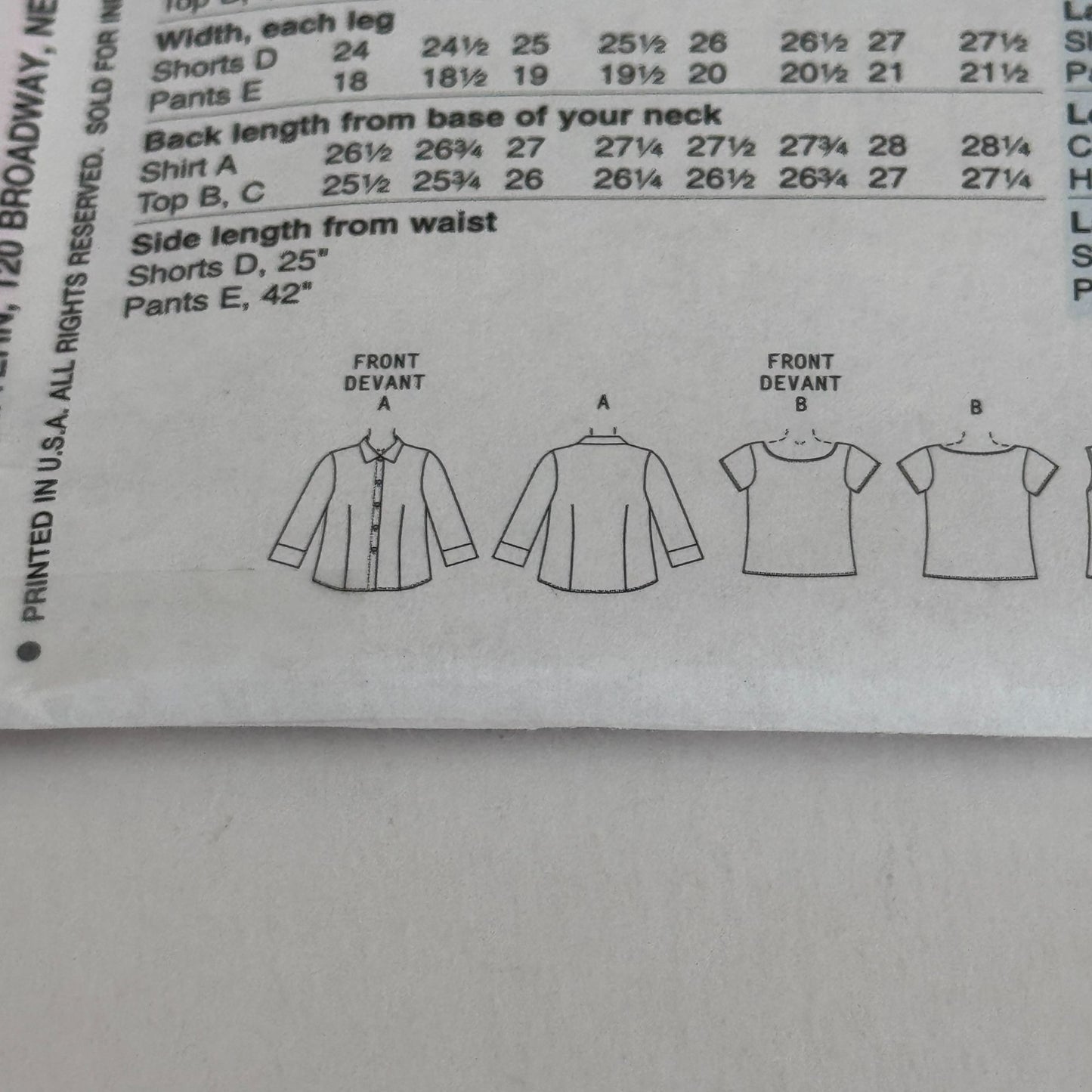 Butterick Sewing Pattern B4819 Shirt Tops Shorts Pants Easy Wardrobe 26W-32W Uncut Casual Cruise