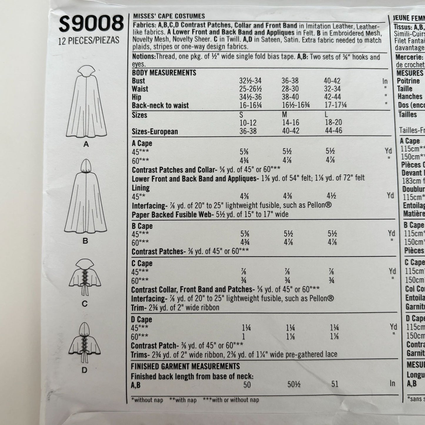 Simplicity Sewing Pattern S9008 Hooded Cape Fantasy Cloak Halloween Cosplay 10-20 Uncut