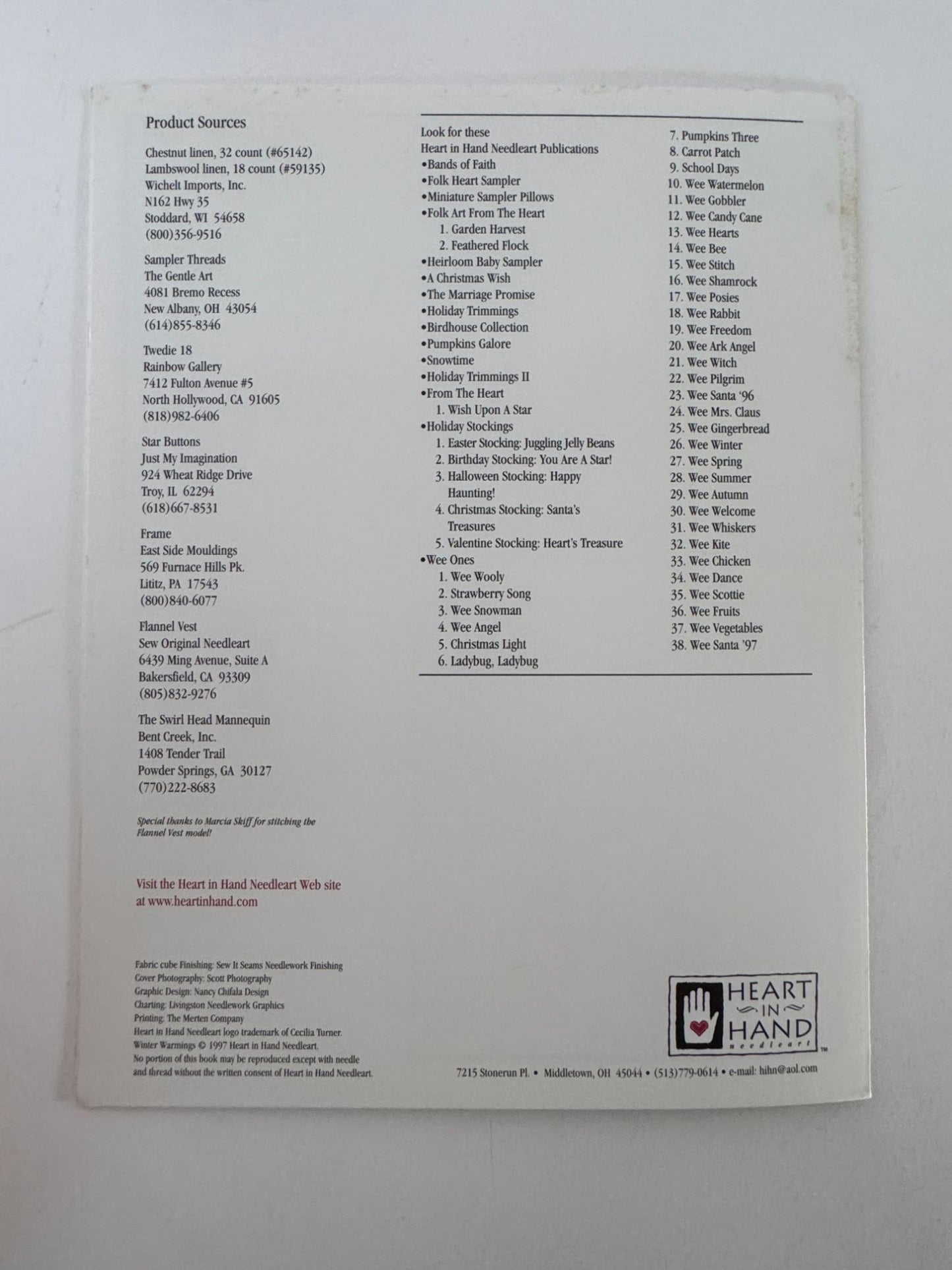 Heart In Hand Needleart Cross Stitch Pattern Winter Warmings Season Glove Hat