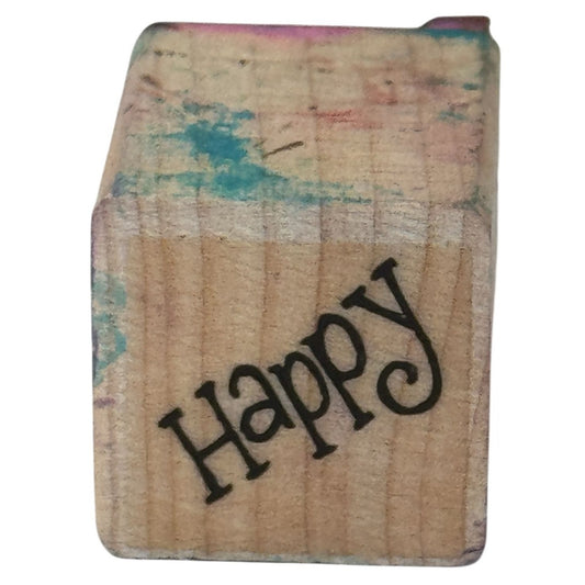 Happy Rubber Stamp Words Text Card Making Crafting Scrapbooking Wood Mounted Art