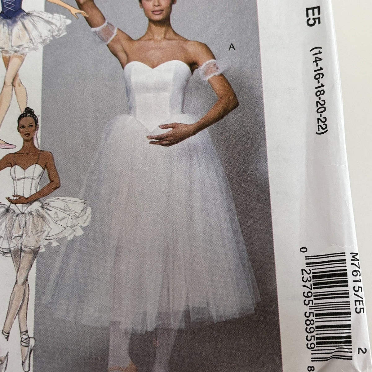 McCalls Costume Sewing Pattern M7615 Ballet Costume Tutu Dress Misses 14-22 Uncut