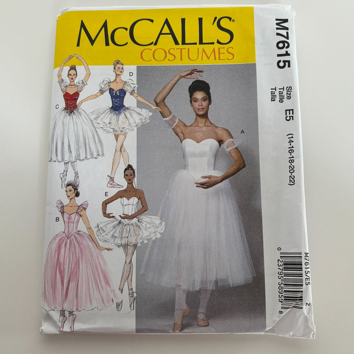 McCalls Costume Sewing Pattern M7615 Ballet Costume Tutu Dress Misses 14-22 Uncut