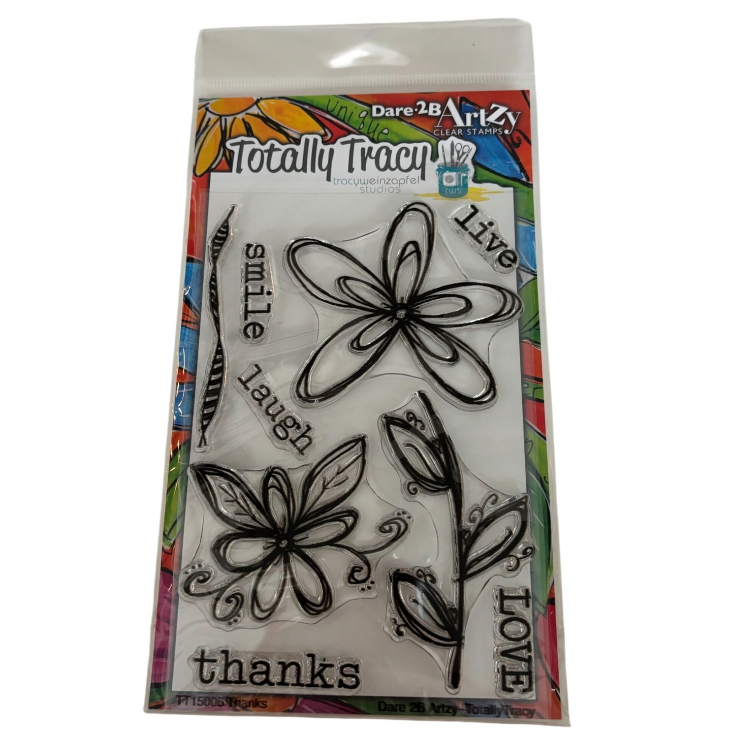 Dare 2B Artzy Clear Stamps Thanks Totally Tracy Floral Thank You Sentiments Word Cardmaking