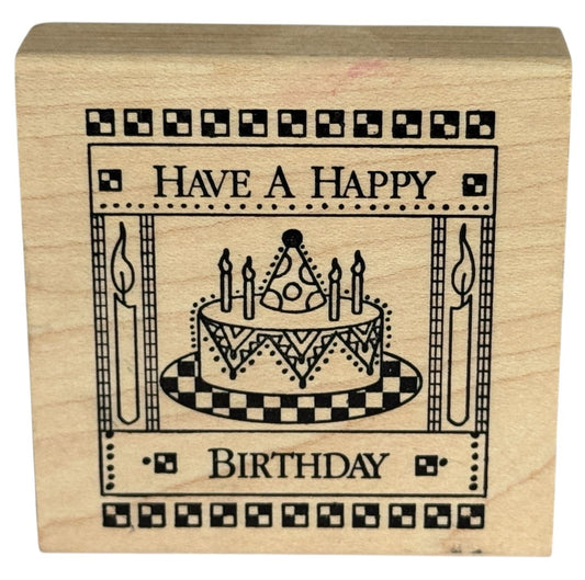 Paper Parachute Rubber Stamp Have a Happy Birthday Cake Candle Square Cardmaking