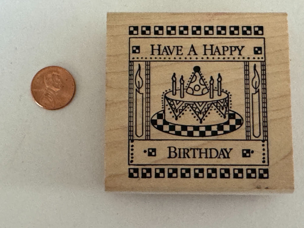 Paper Parachute Rubber Stamp Have a Happy Birthday Cake Candle Square Cardmaking