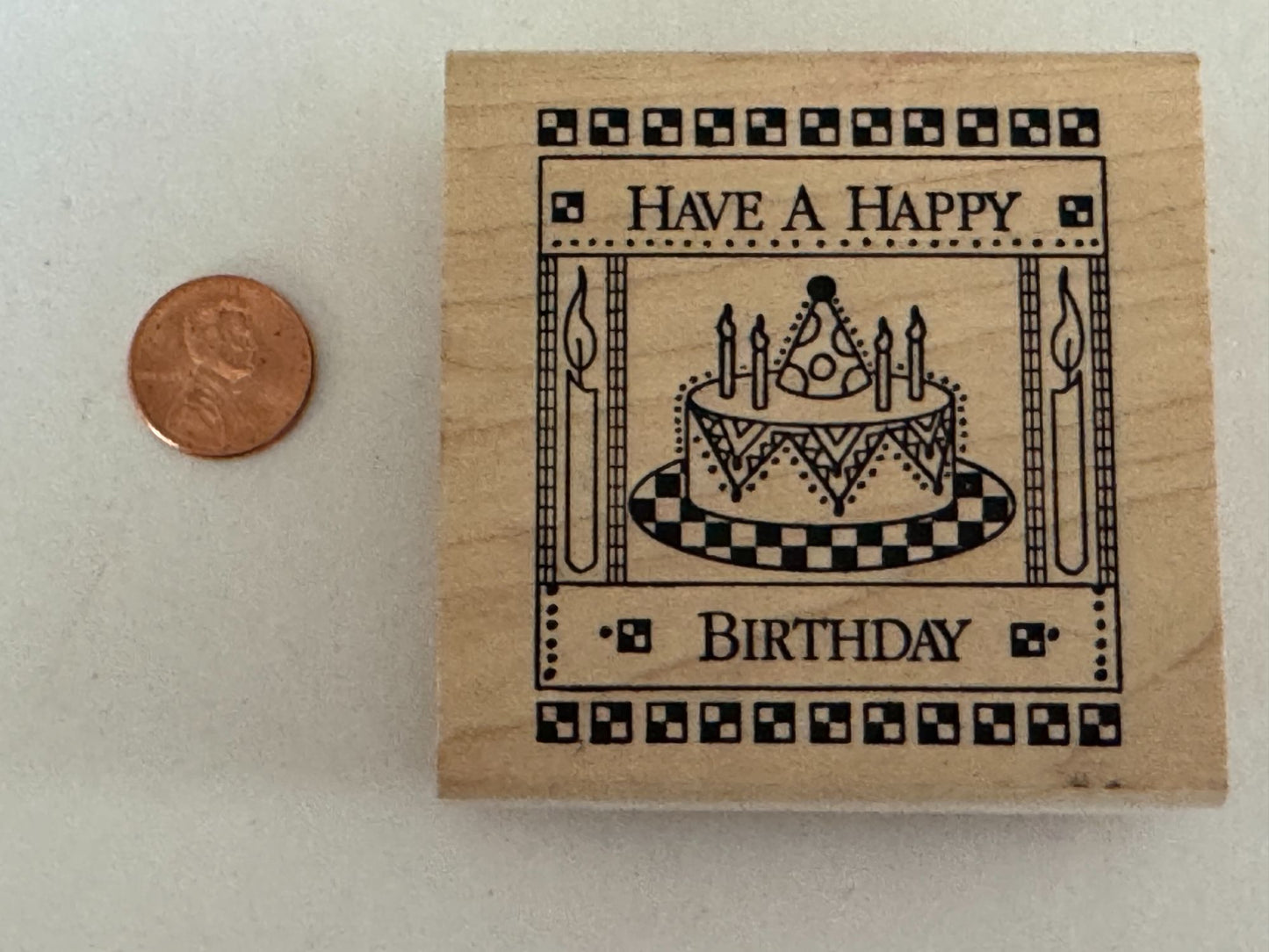 Paper Parachute Rubber Stamp Have a Happy Birthday Cake Candle Square Cardmaking