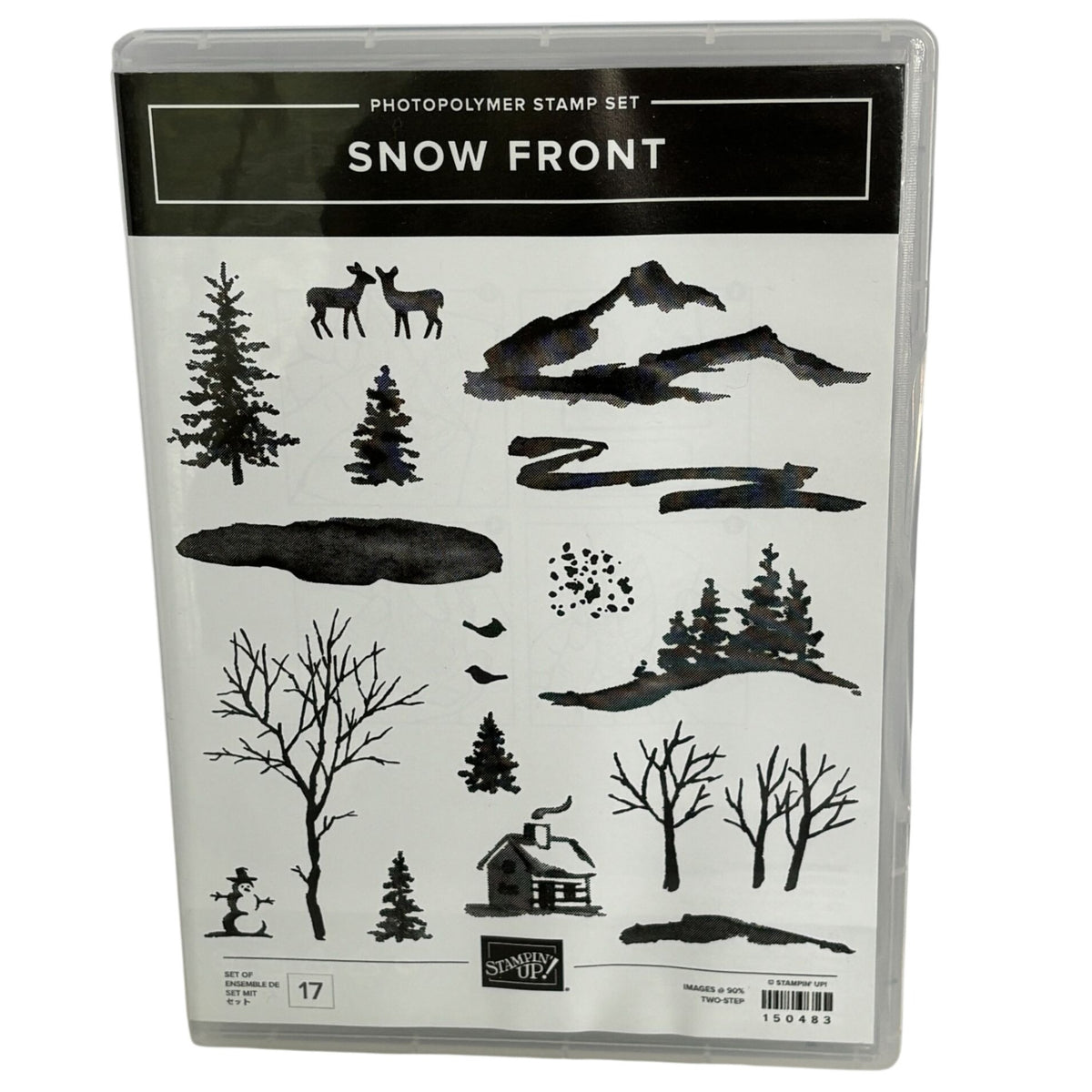 Stampin Up Photopolymer Stamp Set Snow Front Layered Landscape Winter Trees Mountains Deer Cabin