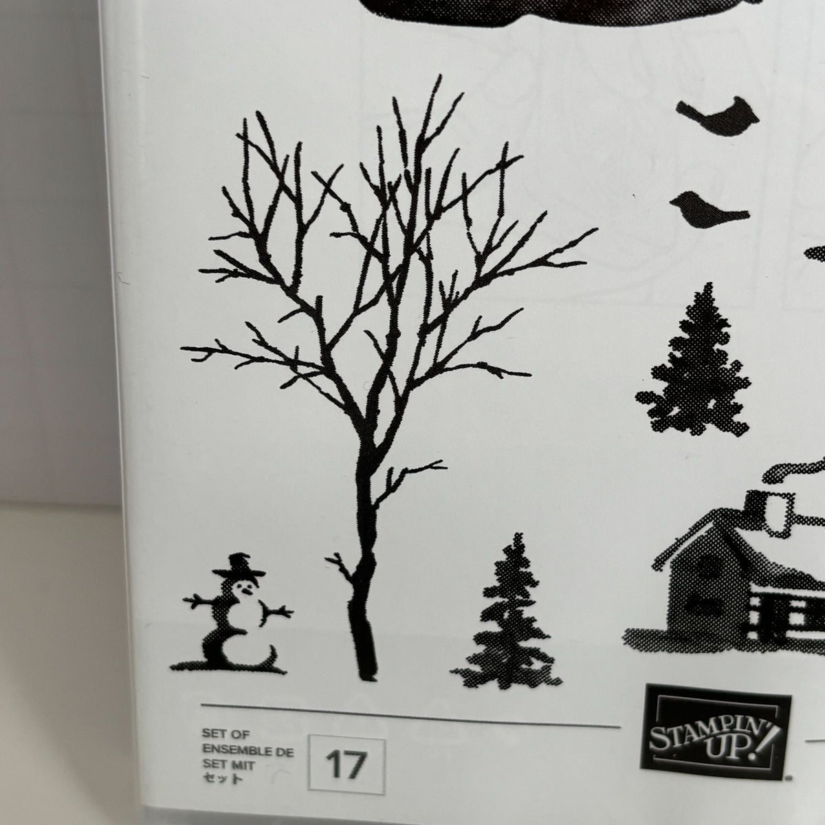 Stampin Up Photopolymer Stamp Set Snow Front Layered Landscape Winter Trees Mountains Deer Cabin