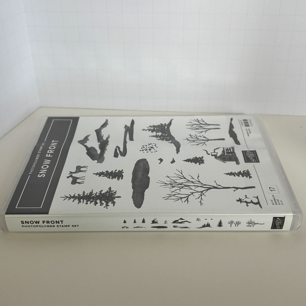 Stampin Up Photopolymer Stamp Set Snow Front Layered Landscape Winter Trees Mountains Deer Cabin