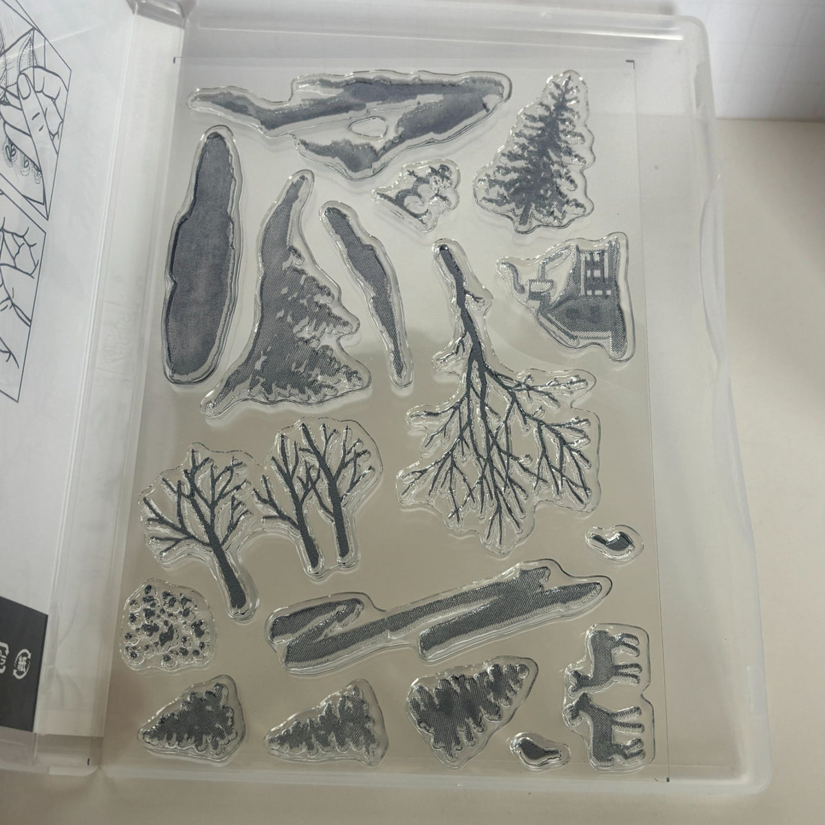 Stampin Up Photopolymer Stamp Set Snow Front Layered Landscape Winter Trees Mountains Deer Cabin