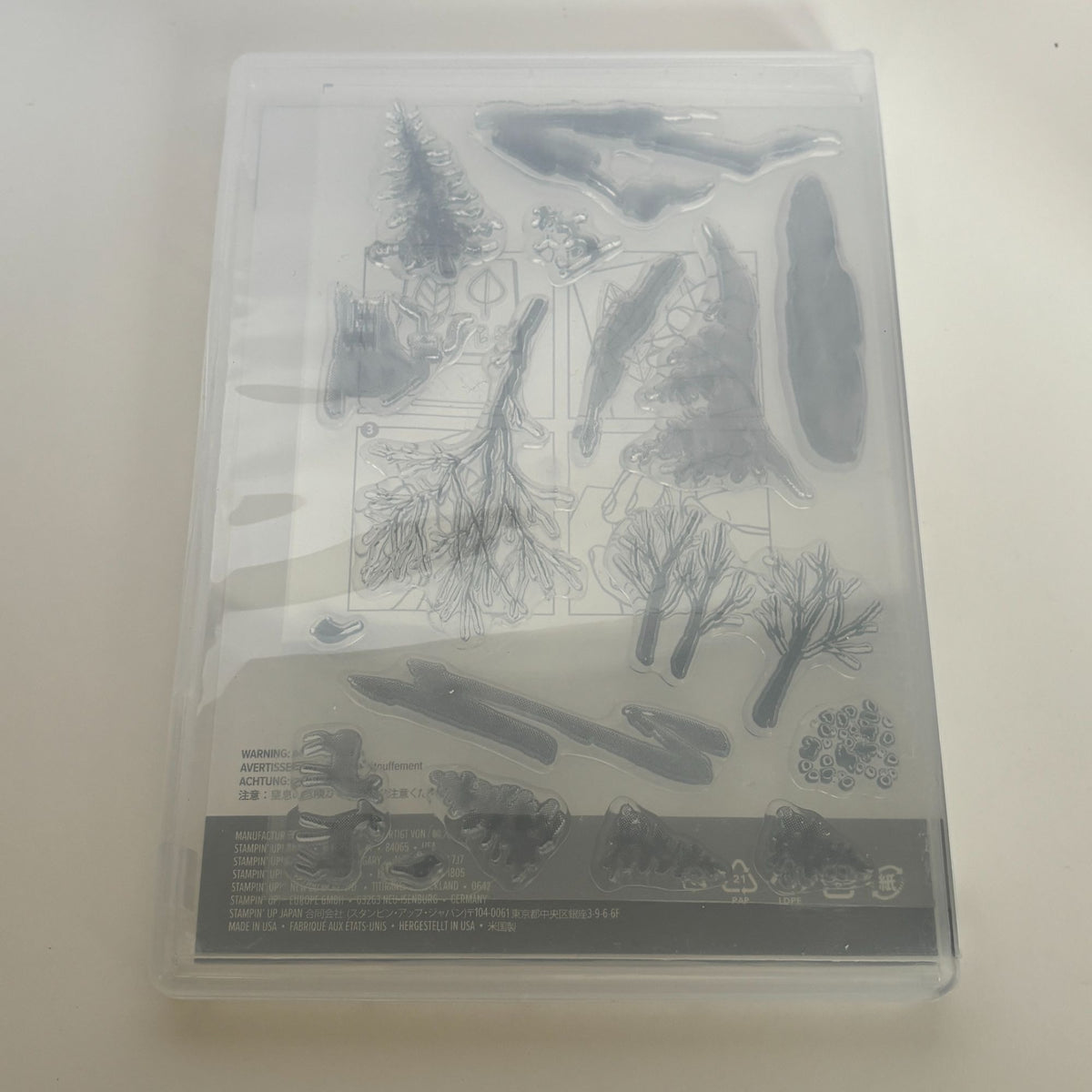 Stampin Up Photopolymer Stamp Set Snow Front Layered Landscape Winter Trees Mountains Deer Cabin