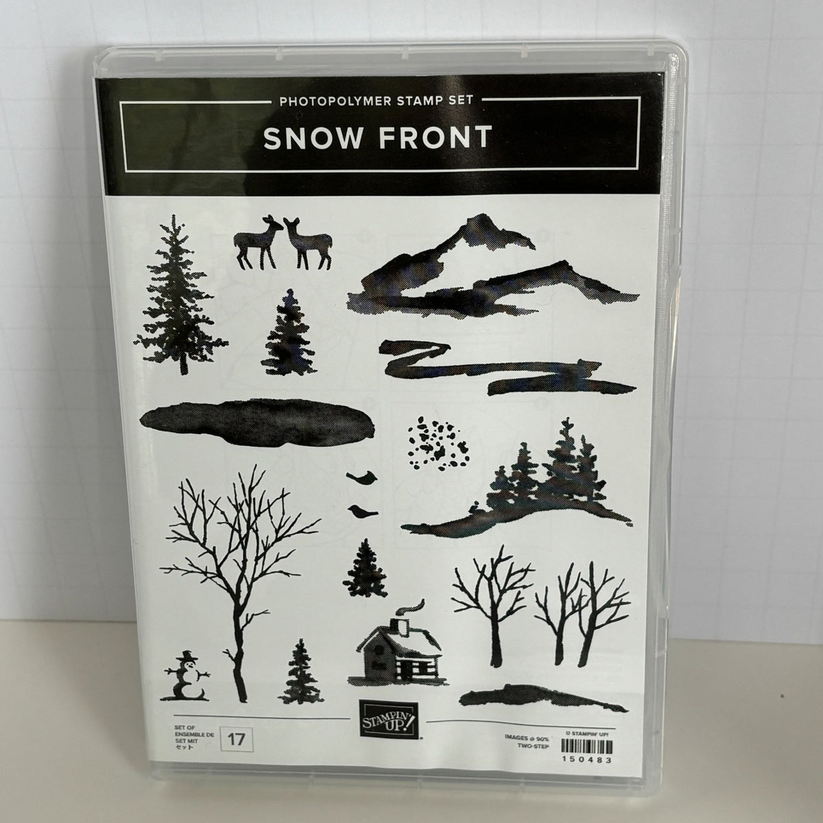 Stampin Up Photopolymer Stamp Set Snow Front Layered Landscape Winter Trees Mountains Deer Cabin
