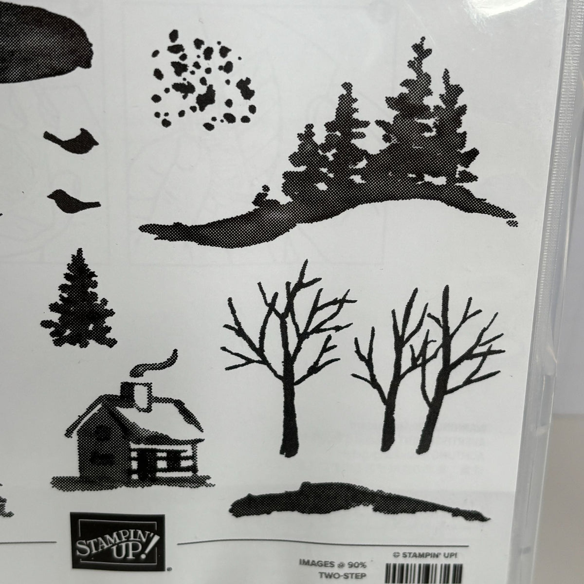 Stampin Up Photopolymer Stamp Set Snow Front Layered Landscape Winter Trees Mountains Deer Cabin