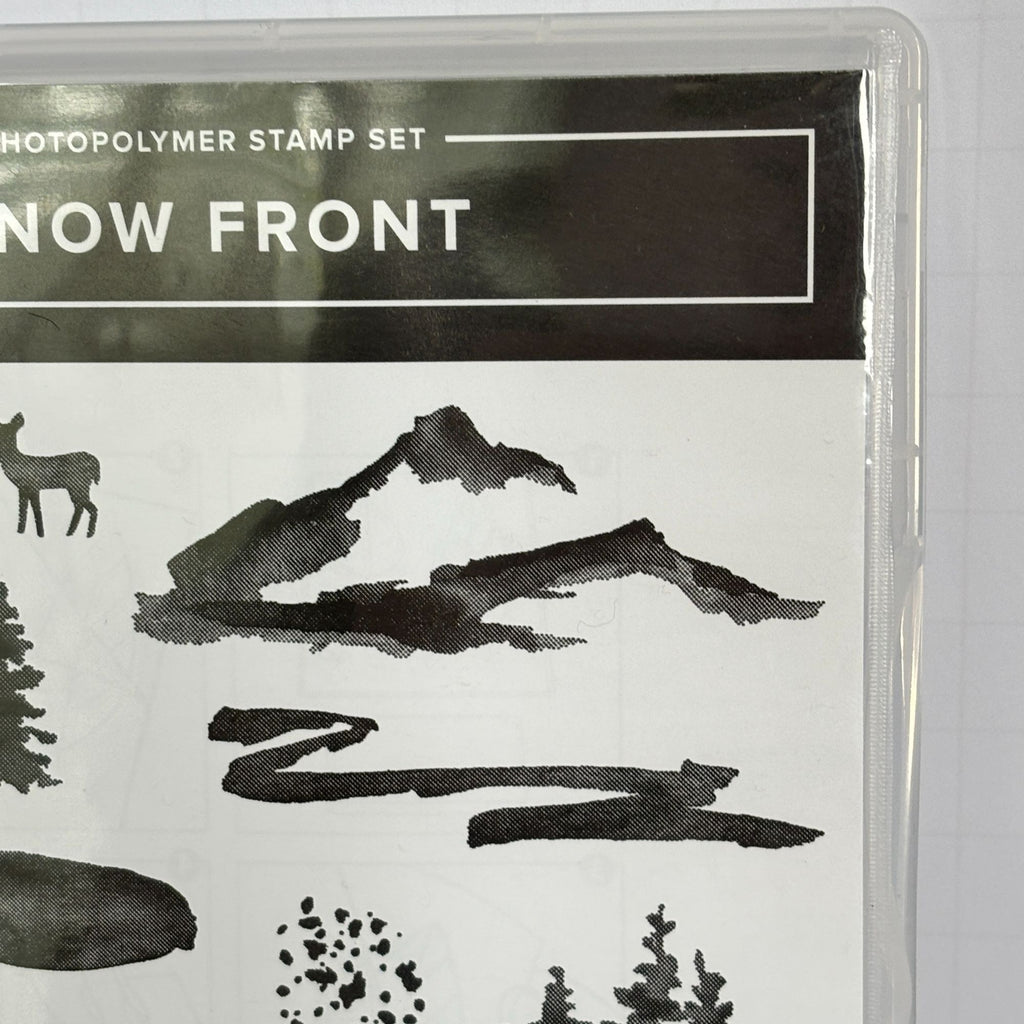 Stampin Up Photopolymer Stamp Set Snow Front Layered Landscape Winter Trees Mountains Deer Cabin