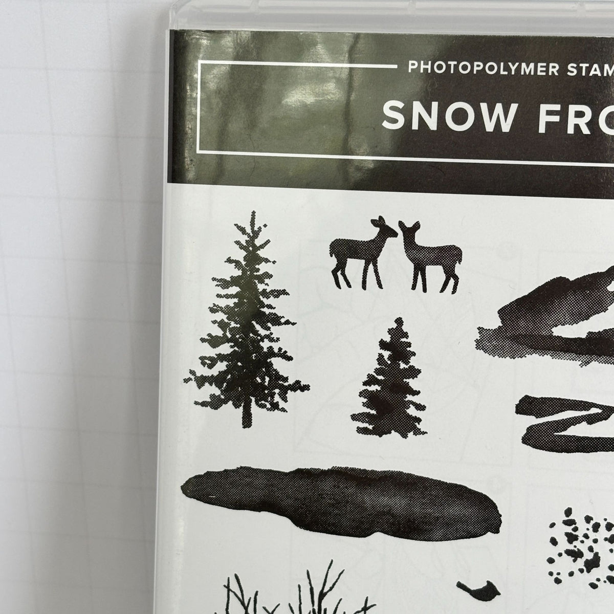 Stampin Up Photopolymer Stamp Set Snow Front Layered Landscape Winter Trees Mountains Deer Cabin