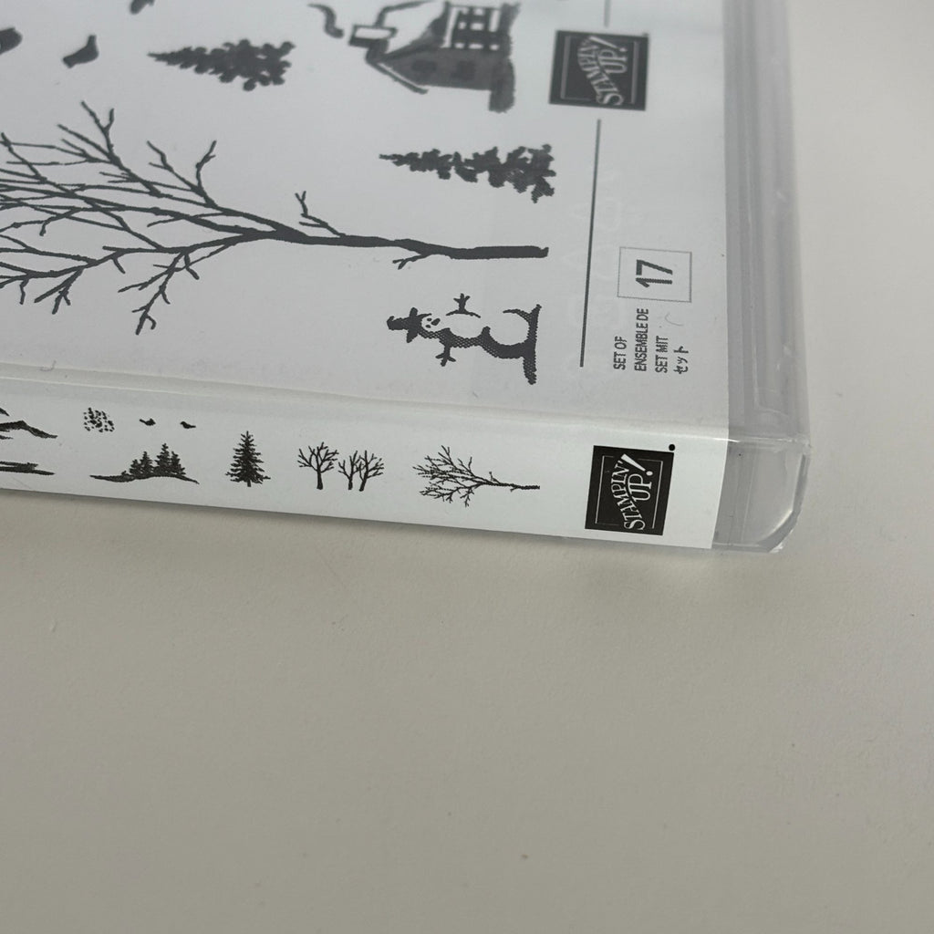 Stampin Up Photopolymer Stamp Set Snow Front Layered Landscape Winter Trees Mountains Deer Cabin
