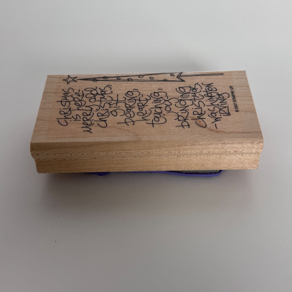 Stampin Up Rubber Stamp Christmas is Here Quote Sentiment Holiday Vertical Words