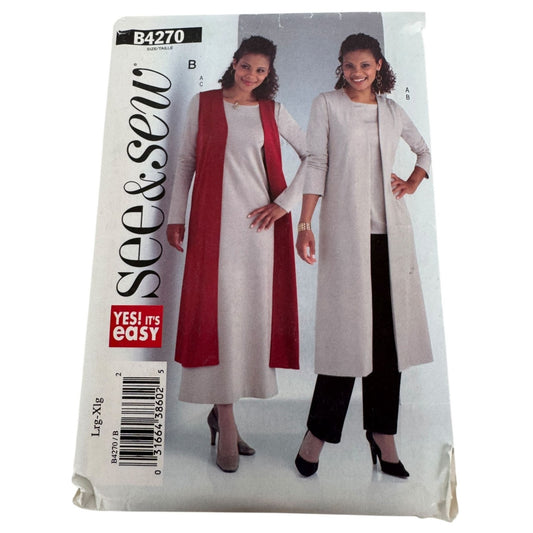 Butterick See and Sew Sewing Pattern B4270 Vest Tunic Dress Pants L XL 16-22 UC