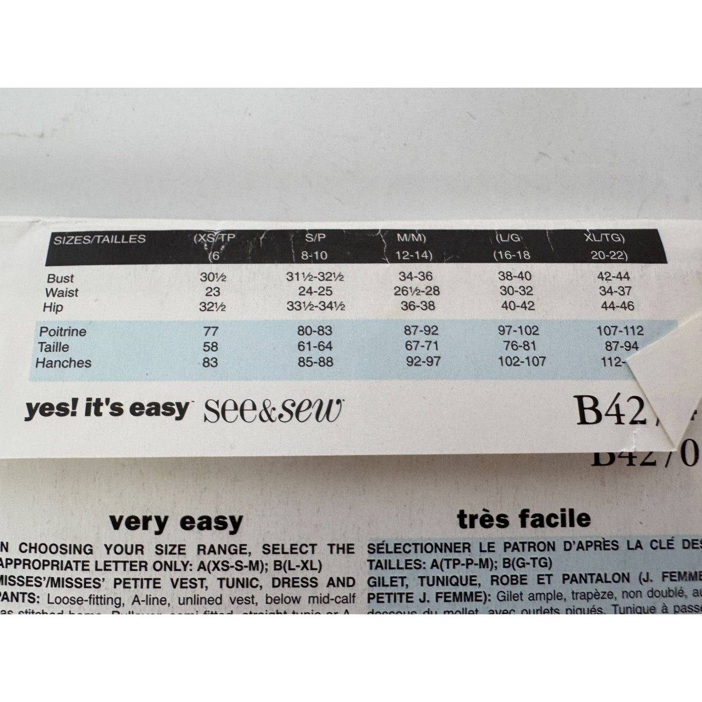 Butterick See and Sew Sewing Pattern B4270 Vest Tunic Dress Pants L XL 16-22 UC