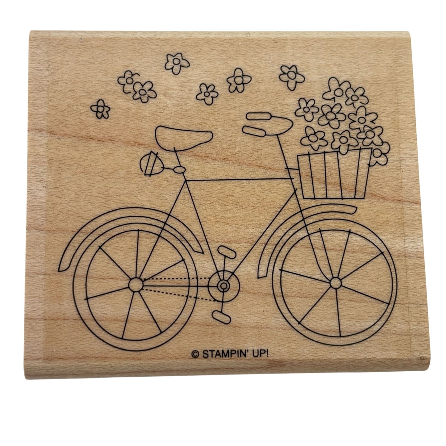 Stampin Up Wood Rubber Stamp Bicycle Flower Basket Spring Friendship Card Making