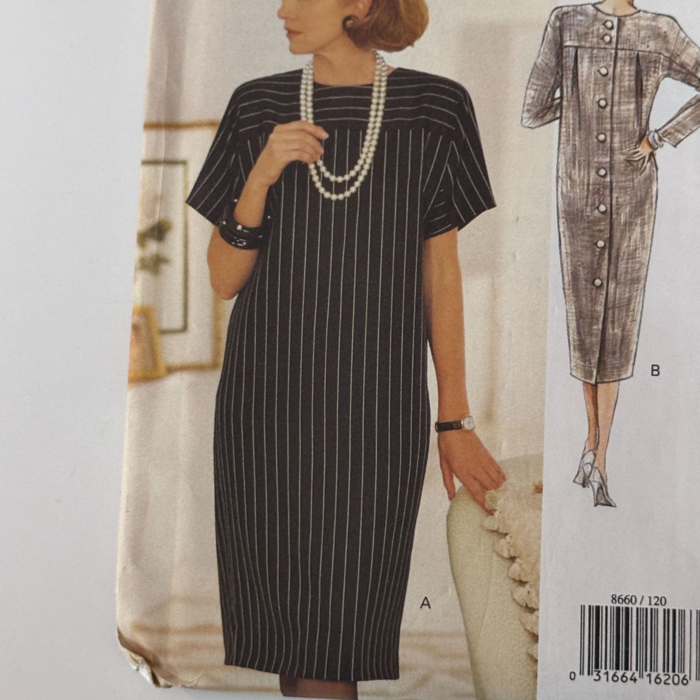 Vogue Sewing Pattern 8660 Shift Dress Minimalist 90s Loose Fit 12-16 Easy Uncut