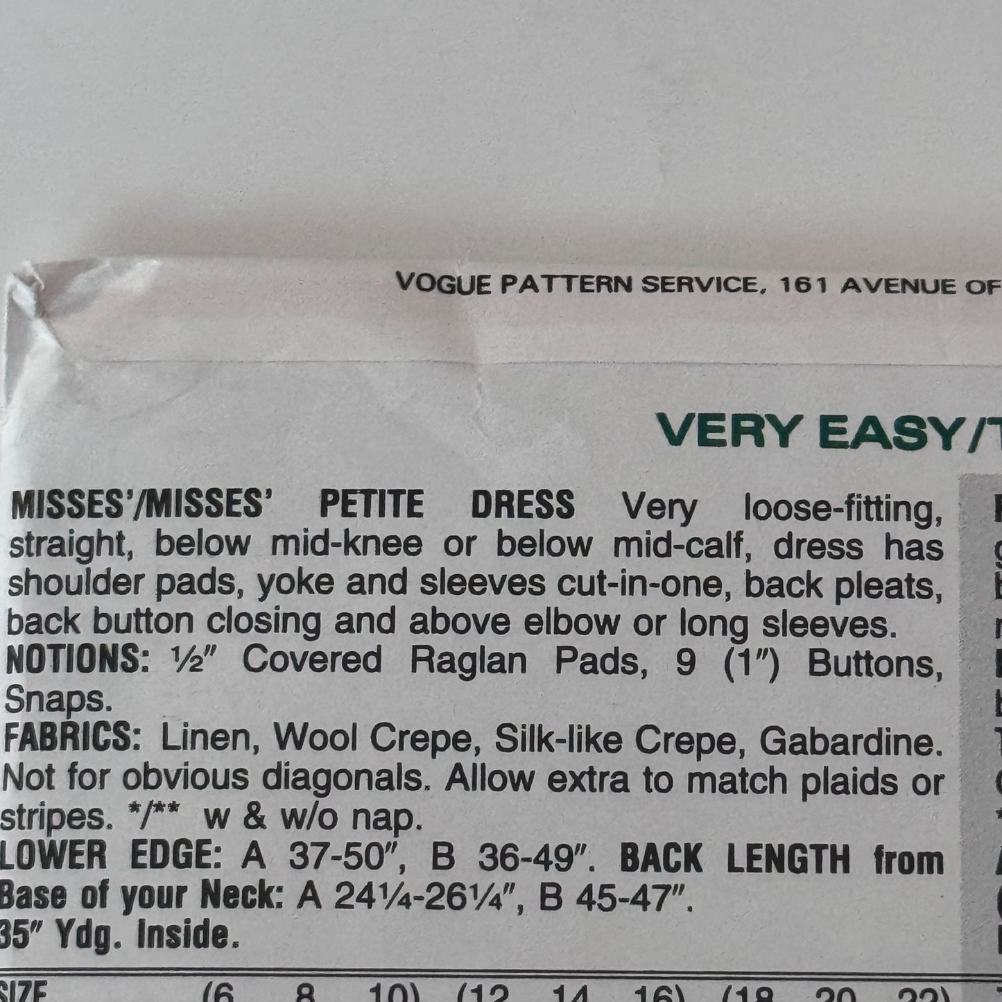Vogue Sewing Pattern 8660 Shift Dress Minimalist 90s Loose Fit 12-16 Easy Uncut