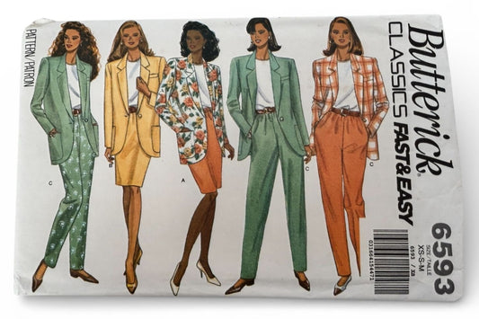 Butterick Sewing Pattern 6593 Jacket Skirt Pants Easy Suit 90s Vintage 6-14 UC