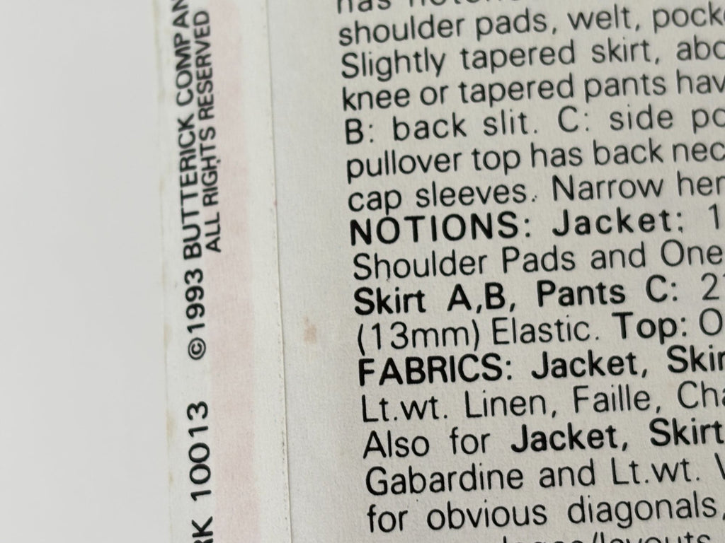 Butterick Sewing Pattern 6593 Jacket Skirt Pants Easy Suit 90s Vintage 6-14 UC