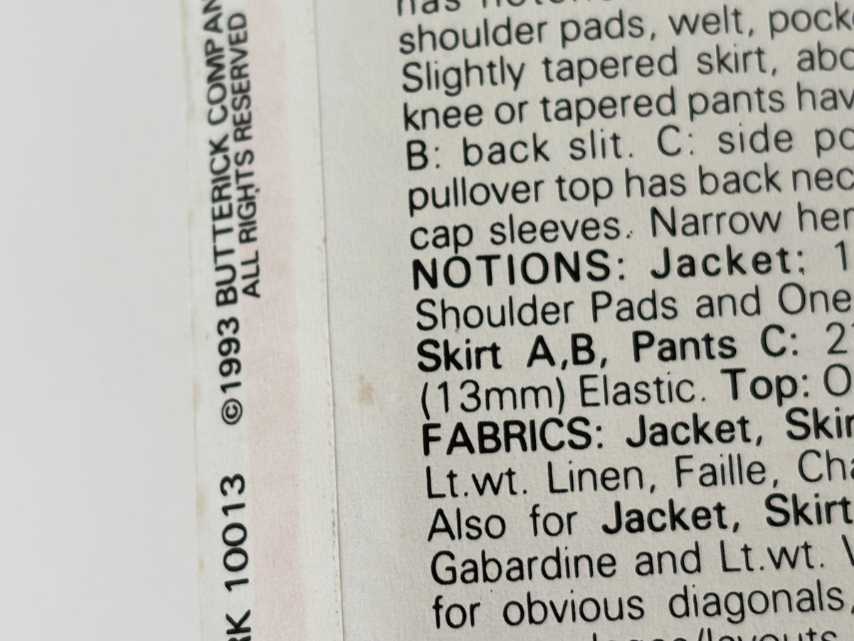 Butterick Sewing Pattern 6593 Jacket Skirt Pants Easy Suit 90s Vintage 6-14 UC