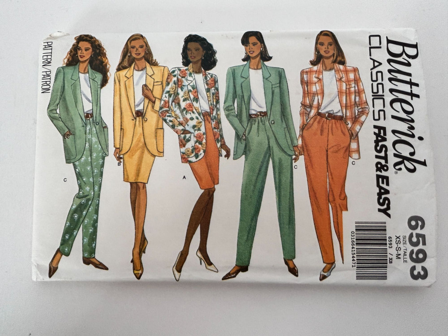 Butterick Sewing Pattern 6593 Jacket Skirt Pants Easy Suit 90s Vintage 6-14 UC