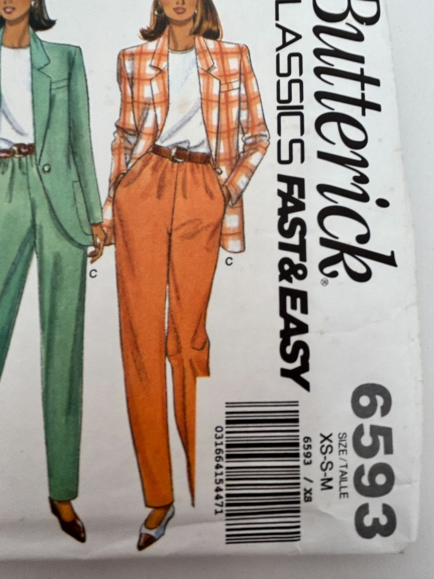 Butterick Sewing Pattern 6593 Jacket Skirt Pants Easy Suit 90s Vintage 6-14 UC