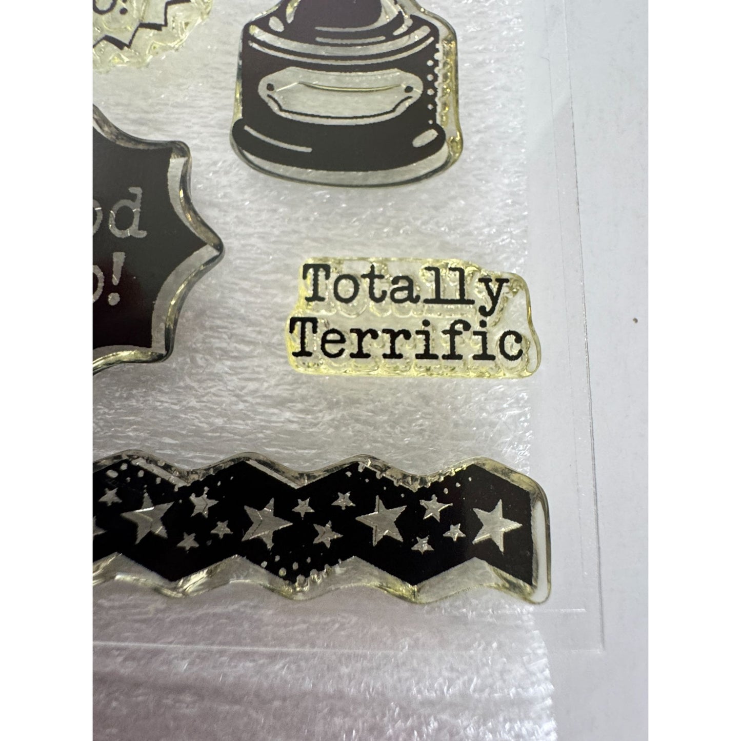 CTMH My Acrylix Acrylic Stamp Set Superhero Workshop Trophy Good Job Fantastic
