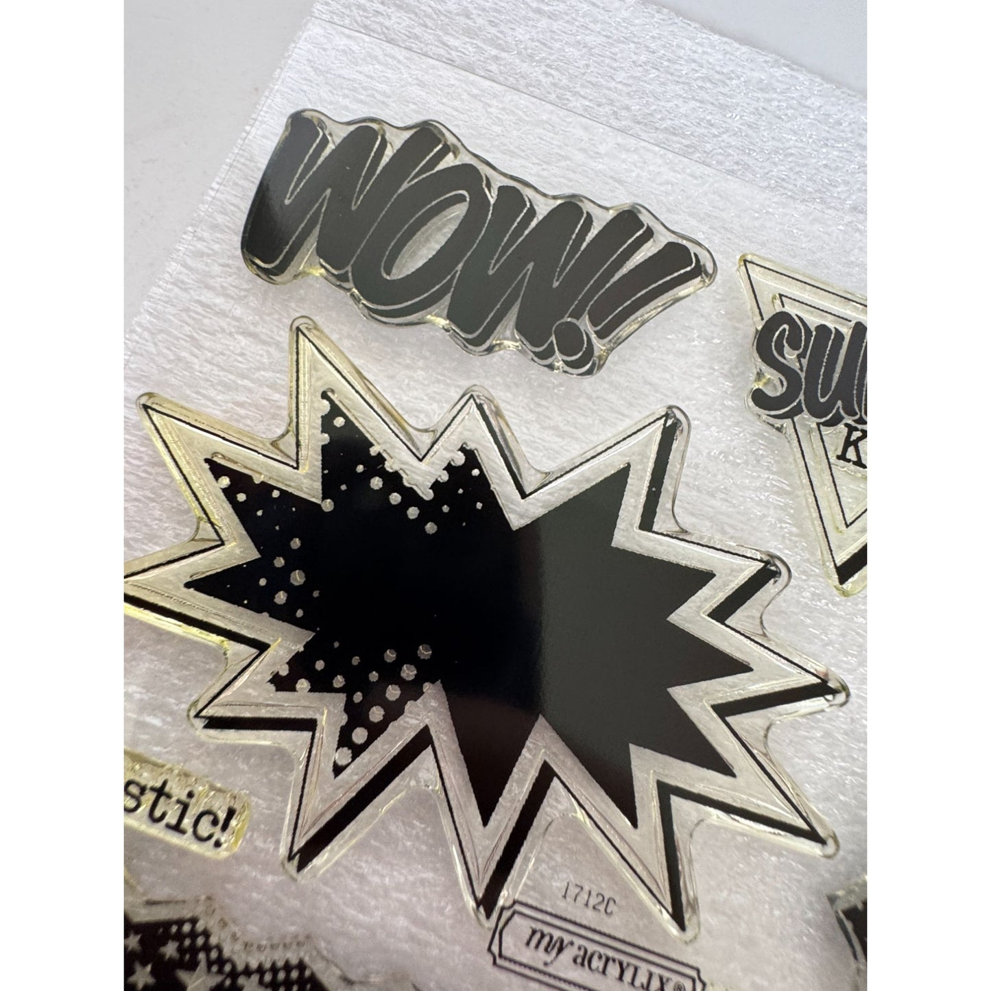 CTMH My Acrylix Acrylic Stamp Set Superhero Workshop Trophy Good Job Fantastic
